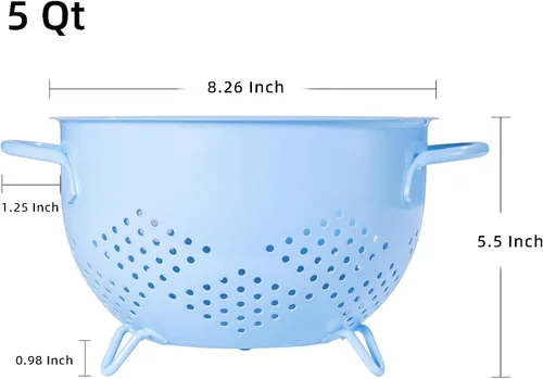 Miniatura 2 de Colador de metal de 5 cuartos de galón con recubrimiento en polvo, colador de metal autodrenante con base, cesta de frutas y verduras con asas