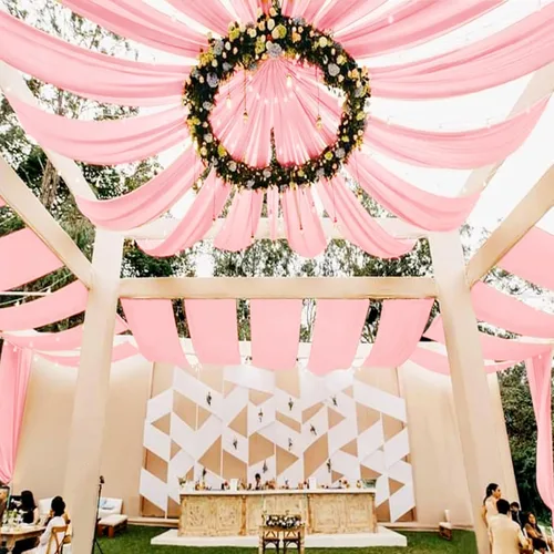 Miniatura 53 de 6 paneles de cortinas blancas para techo de boda, cortinas de techo de 5 x 10 pies, cortinas de tela transparente para arco de boda, cortinas