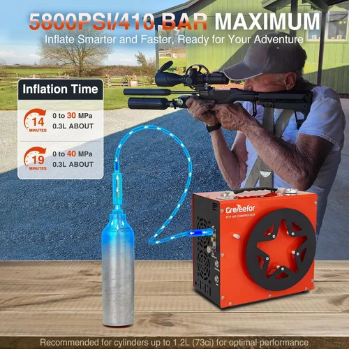Miniatura 3 de Compresor de aire PCP, máximo 5800 PSI / 40 MPa, bomba portátil de alta presión de 350 W, refrigeración por agua y aire, doble indicador de parada