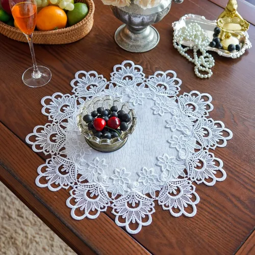 Miniatura 9 de ARTABLE Manteles de encaje redondos con doily, manteles de encaje, doily bordado con flor, tapete para tazas y jarrones para decoración de mesa