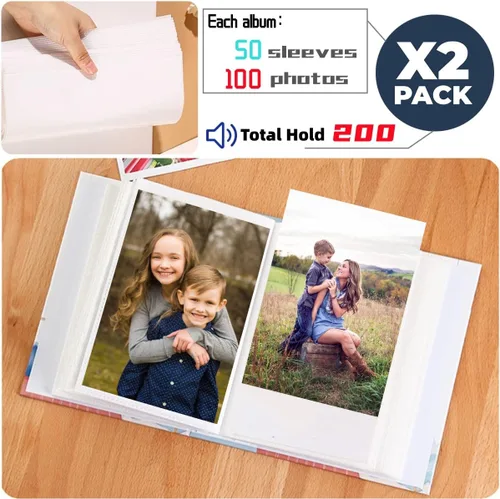 Miniatura 4 de Álbum de fotos de 4 x 6 pulgadas, paquete de 2 álbumes de fotos pequeños de 4 x 6 pulgadas, 100 fotos, álbumes de fotos para bebés, cargador
