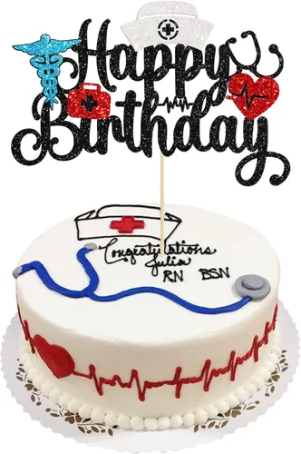 Miniatura 20 de Gyufise Decoración para pastel de enfermería con purpurina para enfermera, feliz cumpleaños, selección de pastel médico, decoración de pasteles