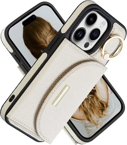 Miniatura 22 de Funda tipo cartera para iPhone 15 Pro de 6.1'', funda plegable con ranuras para tarjetas, soporte con anillo y atril, cubierta protectora tipo folio