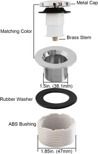 Miniatura 7 de Tapón de drenaje de bañera con buje de plástico ABS, se adapta a interiores de 1-1/2 pulgadas o 1-3/8 pulgadas, fácil de instalar, cromado chapado