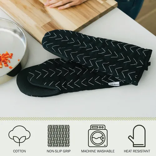 Miniatura 3 de Guantes de cocina resistentes al calor con agarres antideslizantes de neopreno y bucles para colgar, juego de 2 guantes de cocina de manga larga