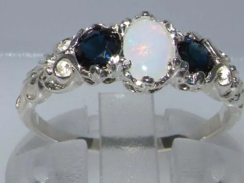 Miniatura 4 de Anillo de plata de ley 925 auténtica auténtica ópalo y zafiro para mujer
