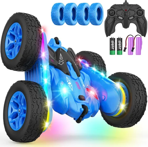 Miniatura 9 de Terucle Coche de Control Remoto, Coches RC Acrobacias Juguetes de Coche RC Nuevas Luces LED y Faros Mejorados Juguetes para Niñas Doble Cara Morado