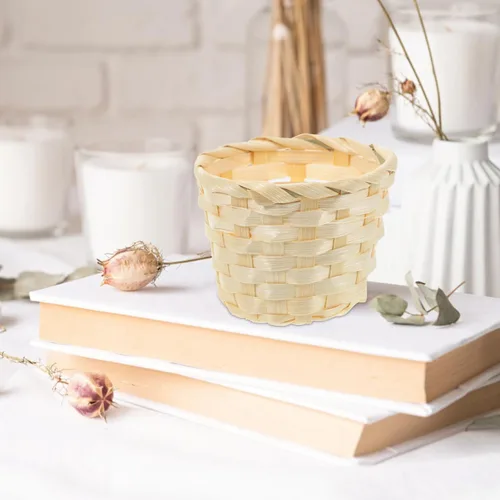 Miniatura 3 de Happyyami Paquete de 5 cestas tejidas de bambú pequeños recipientes de almacenamiento redondos para frutas, postres de picnic y organización
