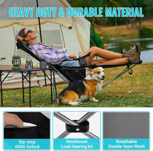 Miniatura 6 de Silla de Camping Reclinable 2-en-1 de #WEJOY con Reposapiés para Adultos Silla Plegable de Salón con Respaldo Ajustable Sillas de Camping Ligeras