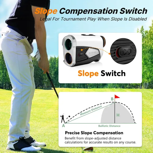 Miniatura 3 de WOSPORTS Golf Rangefinder with Slope, 1500-Yard Pin Lock Vibration Range Finder(Feet/Meters/Yards), 7X Magnification, Magnetic Mount, Rechargeable