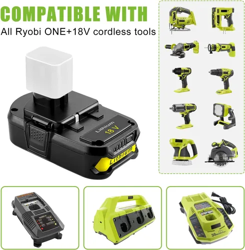 Miniatura 8 de Powilling Paquete de 2 baterías P102 de 3.5Ah de repuesto para batería Ryobi de 18 V y cargador P119 compatible con batería Ryobi de 18 voltios P103