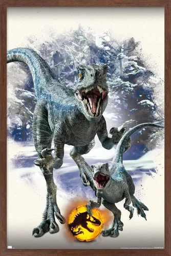Miniatura 10 de Trends International Jurassic World: Dominion - Póster de pared focal azul y beta, 22.375 x 34 pulgadas, versión enmarcada de madera de granero