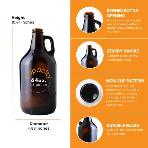 Miniatura 3 de FastRack Growlers ámbar de 1/2 galón (caja de 6), 64 onzas, marrón con 6 tapas de Polyseal