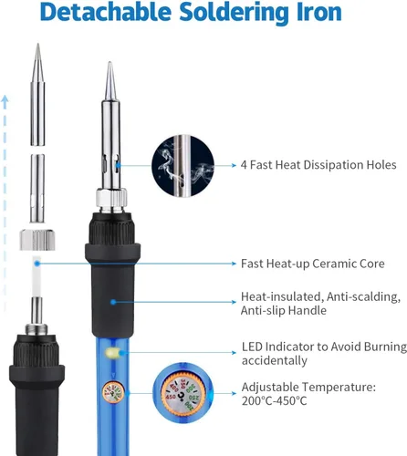 Miniatura 3 de Kit de soldar LDK de 60W, 110V, con temperatura ajustable, pistola de soldar eléctrica, herramienta de soldar, 5 piezas de puntas de repuesto y 60w