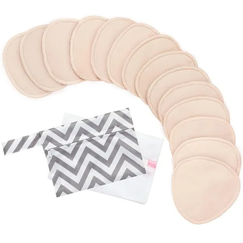 Almohadillas de lactancia orgánicas, 14 almohadillas lavables para lactancia materna, bolsa de lavado, fundas reutilizables para pezones esenciales