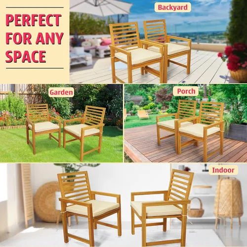 Miniatura 5 de Tranquillo Solara - Juego de 2 sillas de madera de acacia para exteriores con cojines, capacidad de 500 libras, sillas de patio resistentes a