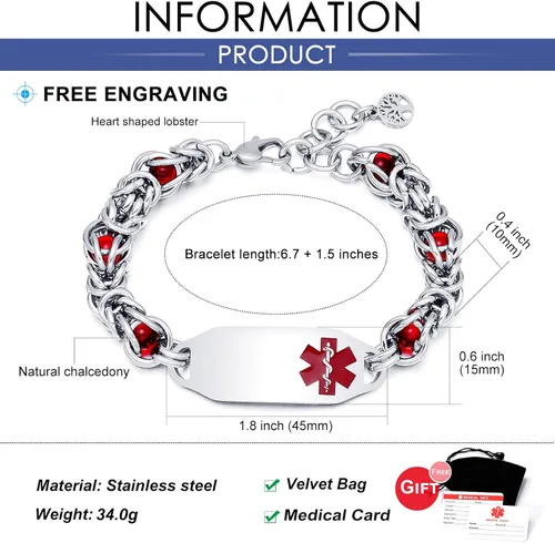 Miniatura 3 de Pulseras de alerta médica, pulseras de identificación personalizadas para mujeres y hombres, incluye tarjeta médica de emergencia