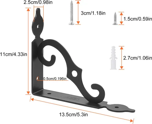 Acrux7 Soportes de estante de metal negro resistente de 5.5 x 4.3 pulgadas, paquete de 12 con tornillos, soportes de ángulo de soporte en forma de L