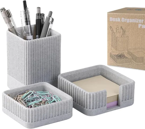 Miniatura 8 de Juego de 3 organizadores estéticos de escritorio y accesorios con soporte para bolígrafos, soporte para clip, soporte para notas adhesivas, soporte