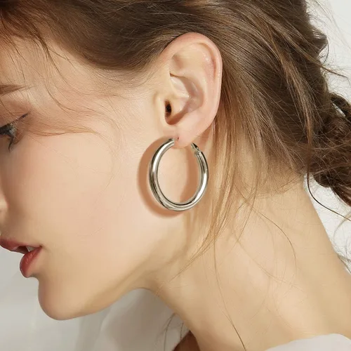 Miniatura 2 de Aretes de aro de oro grueso, aros ligeros de tubo de aulllow dorados gruesos para mujer, aretes grandes hipoalergénicos de 0.984in, 1.181in