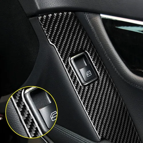Miniatura 5 de Fibra de carbono, para accesorios de Mercedes Benz, calcomanía para panel de interruptor de elevador de ventana de puerta de automóvil para Mercedes
