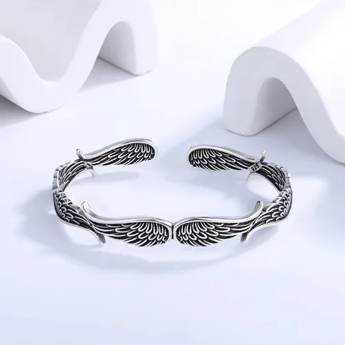 Miniatura 4 de YURAOER Pulsera vintage de alas de ángel Pulsera ajustable chapada en plata de cobre con alas de ángel guardián para parejas para mujeres