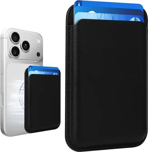 Miniatura 38 de Tarjetero magnético más fuerte de piel RFID para iPhone 16 Series, accesorios Mag-Safe para iPhone 17/16/15/14/13/12 y Pro/Promax, negro