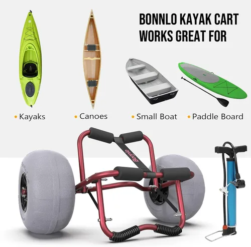 Miniatura 7 de Bonnlo Carrito de kayak, canoa, remo, barco, carrito de transporte con ruedas grandes de playa de 12 pulgadas, ruedas de transporte de globo, kayak