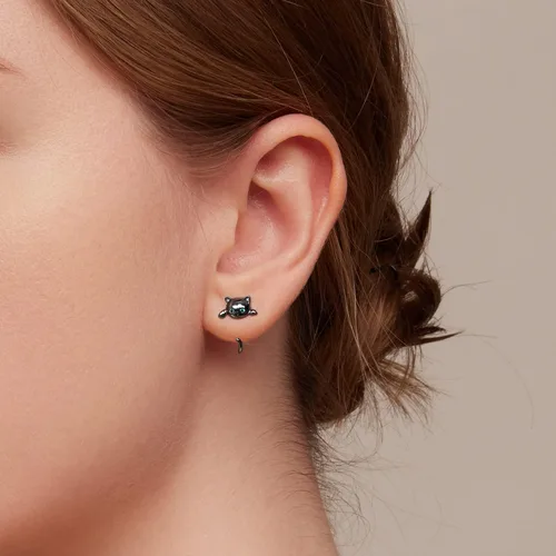 Miniatura 5 de BISAER Aretes de aro de plata de ley 925 con diseño de gato, perro, panda, animales, para mujer, regalos de joyería