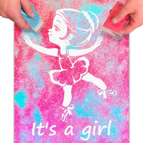 FETTIPOP Lienzo de arte mágico, exponiendo arte de arena (revelación de género - It's a Girl - Glitter) - Anuncio sorpresa de embarazo de baby