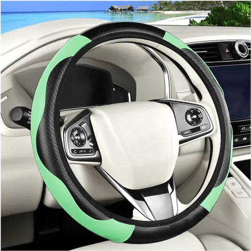 Miniatura 13 de Funda de fibra de carbono para volante de automóvil, protector elástico para volante de automóvil de 14.5 a 15 pulgadas, estilo deportivo