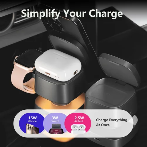 Miniatura 3 de 【Actualizado 2026】Cargador inalámbrico 4 en 1, estación de carga inalámbrica 3 en 1 con luz nocturna para cargador MagSafe, soporte de viaje Gris