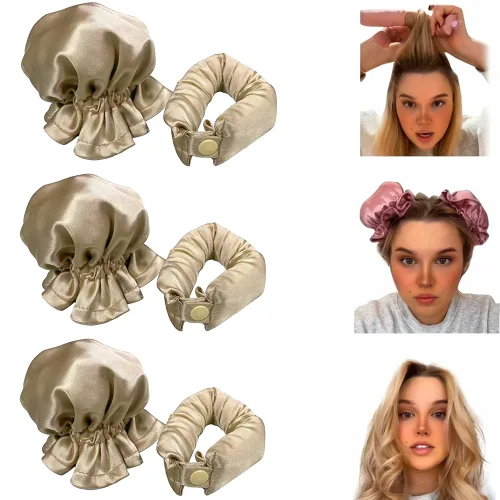 Juego de rizadores de cabello sin calor, rodillos de satén con tapas para rizos nocturnos, kit de rizado para cabello largo, juego de dormir para