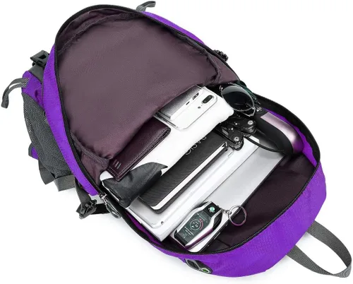 Miniatura 4 de Fengdong Mochila de viaje impermeable y ligera para senderismo, acampadas, de 40 L, para hombres y mujeres A6-morado.