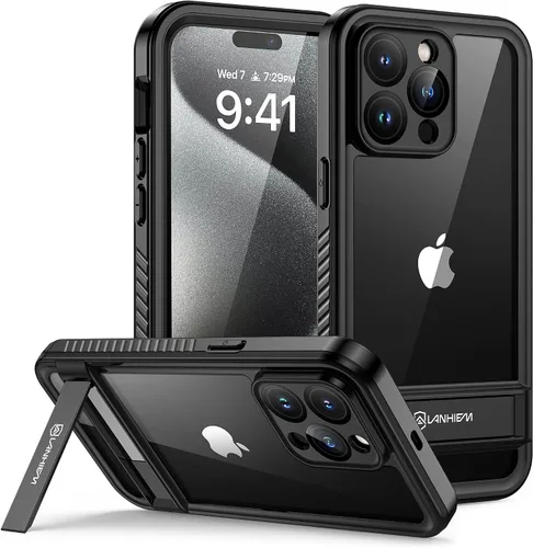 Miniatura 25 de Lanhiem Funda para iPhone 14 con soporte, IP68 impermeable a prueba de polvo con protector de pantalla integrado, cuerpo completo, a prueba
