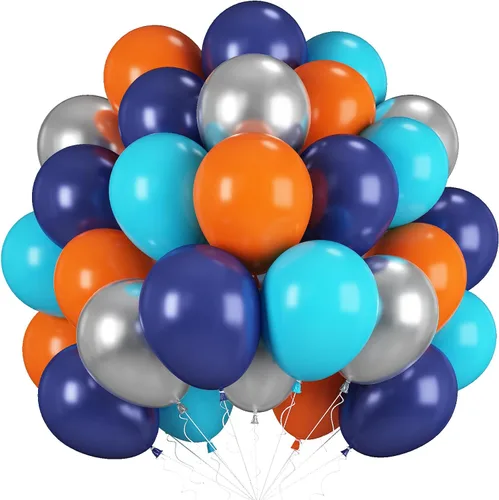 Globos azules y naranjas, globos azul marino verde azulado de 12 pulgadas con globo plateado metálico para niños y niñas, cumpleaños, Acción de