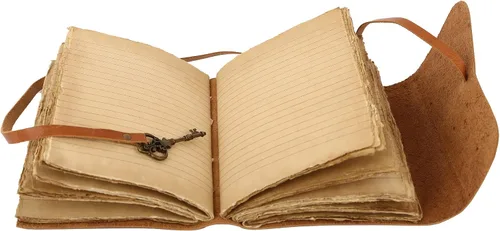 Miniatura 3 de Diario de cuero con papel de borde picoteado de 17,78x12,7 cm y llave vintage Cuaderno de escritura hecho a mano Cuaderno diario encuadernado