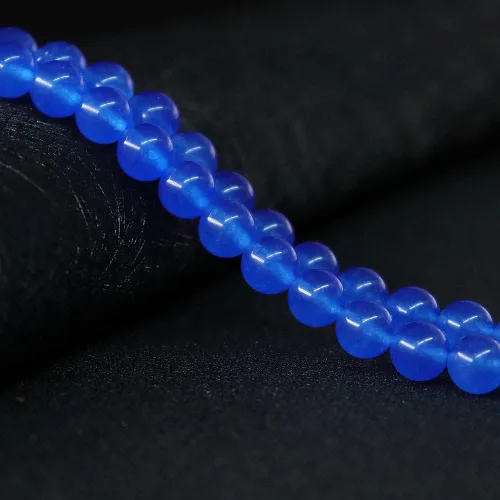 Miniatura 5 de Cuentas redondas de calcedonia sueltas de piedra natural de 0.315 in para hacer joyas, hechas a mano, aproximadamente, 48/unids Azul zafiro