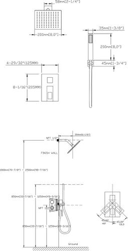 Miniatura 5 de Grifo de ducha de pared S3218, Plateado Cromo
