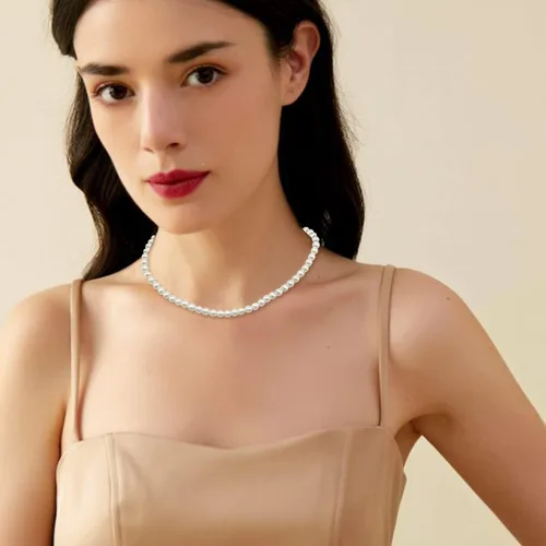 Miniatura 3 de Gargantilla de perlas para mujer, collar de cuentas de perlas sintéticas, juego de aretes, joyería de disfraz, Vidrio, no aplica
