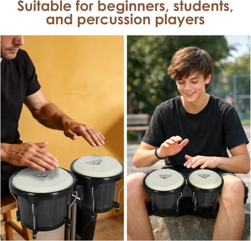 Miniatura 7 de EASTROCK Juego de tambor Bongo de 6 y 7 pulgadas para principiantes, estudiantes, adultos, profesionales, cabezas de piel de animales naturales