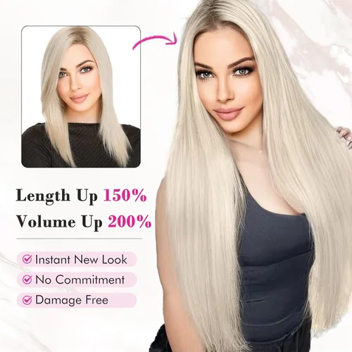 Miniatura 4 de REECHO Extensiones de cabello, 11 piezas de extensiones de cabello con clip de 24 pulgadas de largo, lacio, HE005, extensiones sintéticas naturales