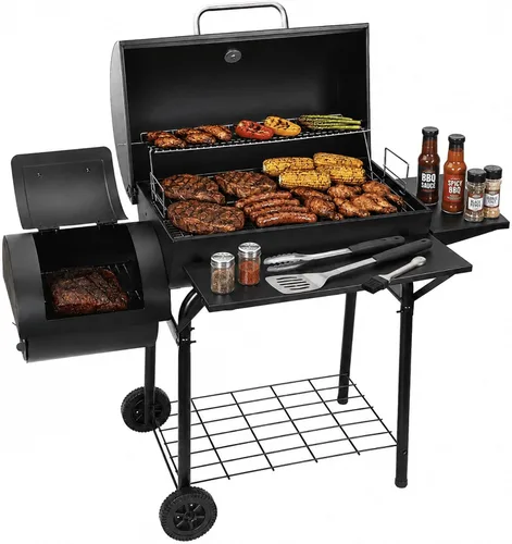 Miniatura 8 de Realcook Parrillas de carbón con ahumadores Offest: Parrilla de barbacoa de carbón de barril espaciosa Combo de parrilla para ahumar barbacoa