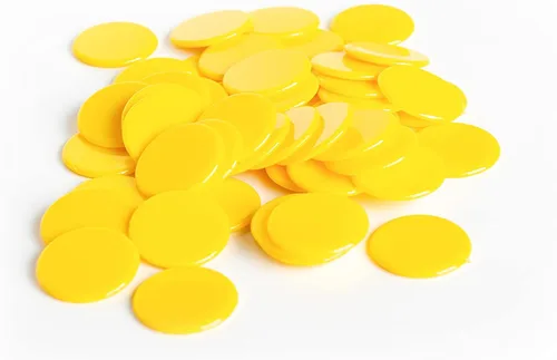Morrison Games Contadores de plástico: fichas de juego de color amarillo (monedas de plástico de colores duros, marcadores y discos para fichas de