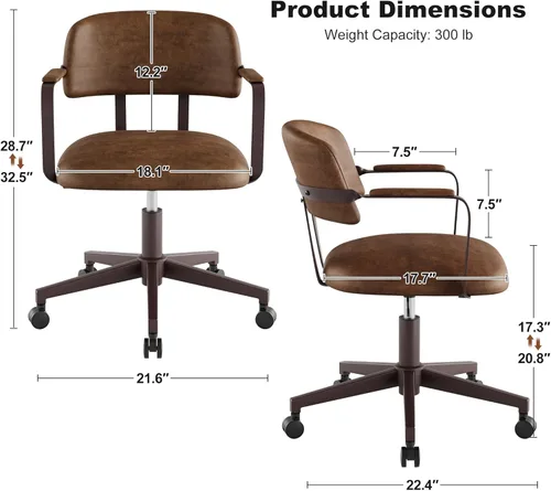 Miniatura 2 de Silla de escritorio moderna de mediados de siglo con diseño de madera curvada de nogal, silla retro de oficina en casa con altura ajustable, giro