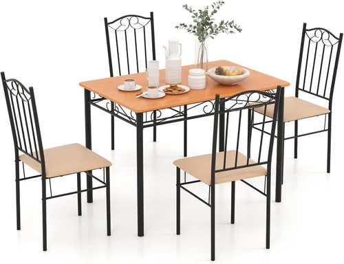 Miniatura 11 de NAFORT Juego de mesa de comedor para 4, mesa rectangular de vidrio templado de 48.5 pulgadas con 4 sillas de comedor de piel sintética negra, mesas
