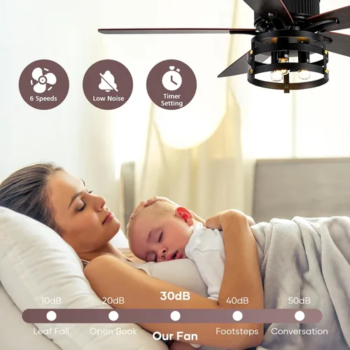 Miniatura 6 de Farmhouse Ceiling Fan with Light and Remote, 52 Inch Indoor Outdoor Ceiling Fans for Patios, Rustic Ceiling Fan with 5 Dual Finish Blades
