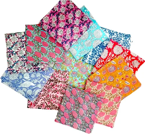 COTSILER Juego de Servilletas de Algodón Premium Handblock, Estampado Floral, Hechas a Mano, Reutilizables, Lavables para Cena (Multicolor, 16x16