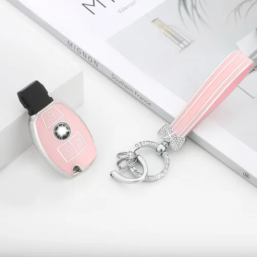 Miniatura 9 de PIFOOG Funda para llavero Mercedes, 3 botones, color rosa, TPU brillante, accesorios para llaves de automóvil, funda protectora para Mercedes Benz