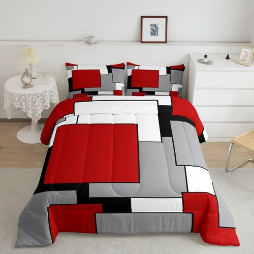 Miniatura 29 de Erosebridal Edredón Cuadrado para Niños y Niñas, Juego de Ropa de Cama Negro y Gris Blanco Azul Marino, Juego de Edredón Geométrico Completo